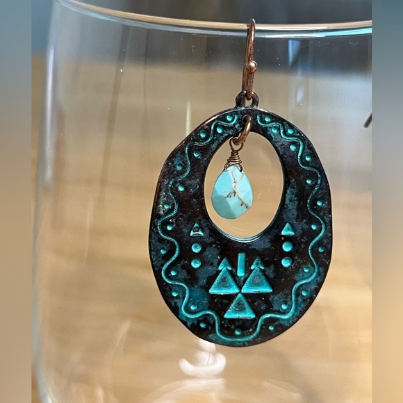 Vintage copper and turquoise earrings - Picture 2 of 5